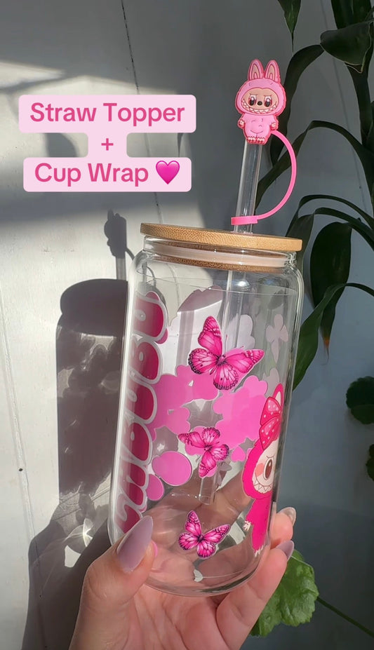 16oz Pink Labubu Glass Cup