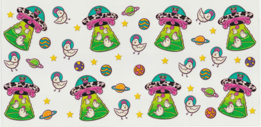 MooFO (Moo + UFO) UV DTF Cup Wrap | Cow Abducting Chickens | 16oz Cup Decal