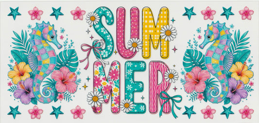Tropical Seahorse Summer UV DTF Cup Wrap | 16oz Cup Decal