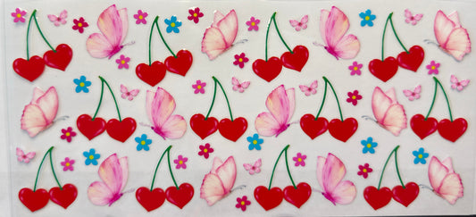 Cherry Butterfly UV DTF Cup Wrap | Coquette Pink Floral | 16oz Cup Decal