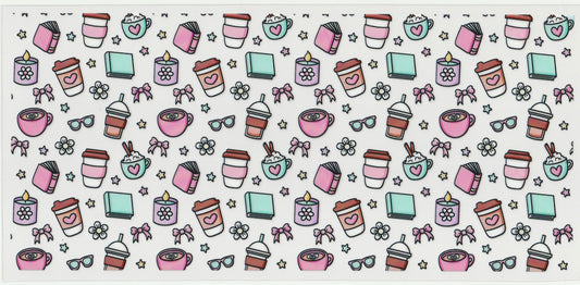 Cozy Coffee UV DTF Cup Wrap | Pink Coffee Lover | Cozy Reading Aesthetic | 16oz Cup Decal