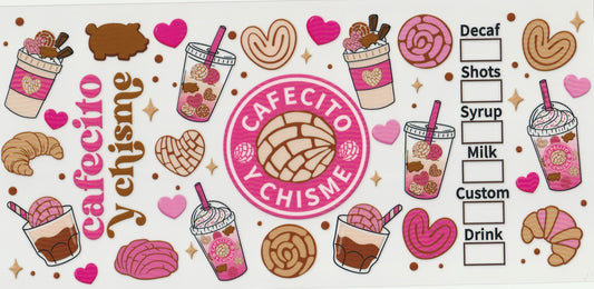 Cafecito y Chisme UV DTF Cup Wrap | 16oz Cup Decal