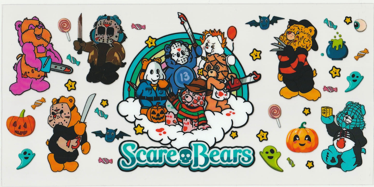 Scare Bears UV DTF Cup Wrap | Halloween Design | 16oz Cup Decal