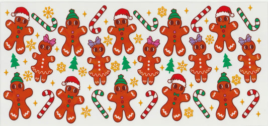 Gingerbread Candy Cane UV DTF Cup Wrap | Christmas Design | 16oz Cup Decal