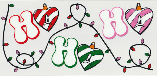 Ho Ho Ho Ornament UV DTF Cup Wrap | Christmas Design | 16oz Cup Decal