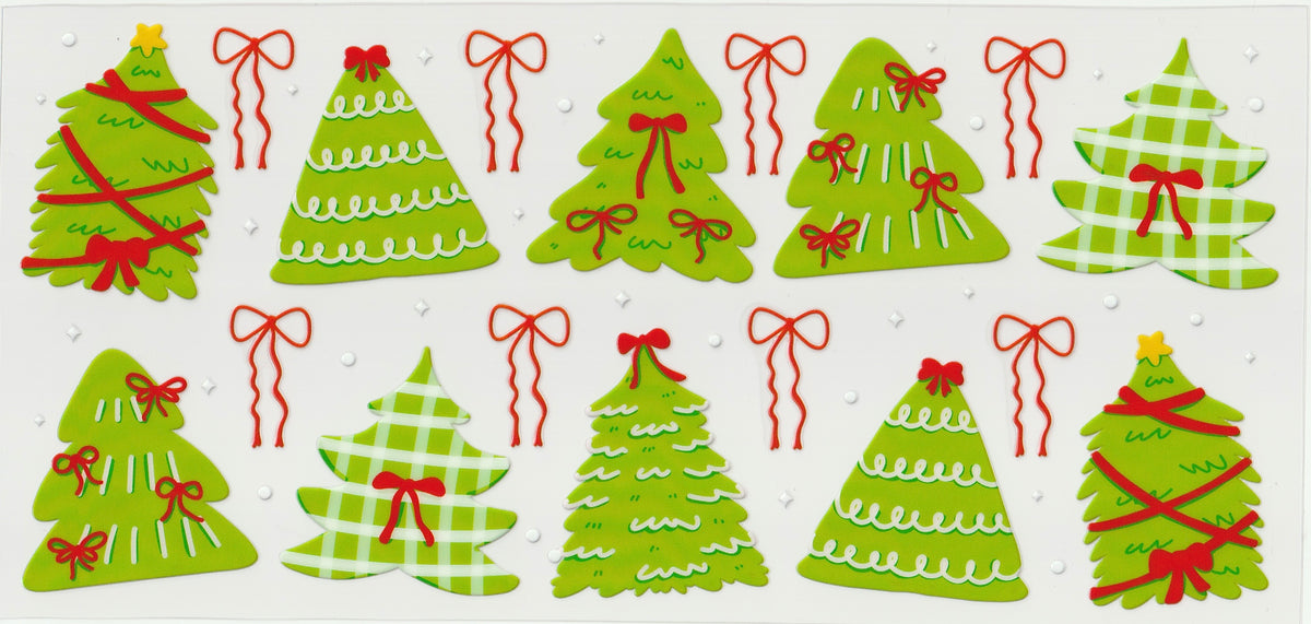 Christmas Trees with Red Bows UV DTF Cup Wrap | Christmas Design | 16oz Cup Decal