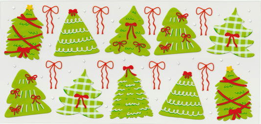 Christmas Trees with Red Bows UV DTF Cup Wrap | Christmas Design | 16oz Cup Decal