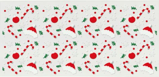 Santa Hat Candy Canes UV DTF Cup Wrap | Christmas Design | 16oz Cup Decal