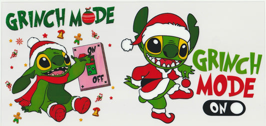 Grinch Mode On UV DTF Cup Wrap | Christmas Design | 16oz Cup Decal